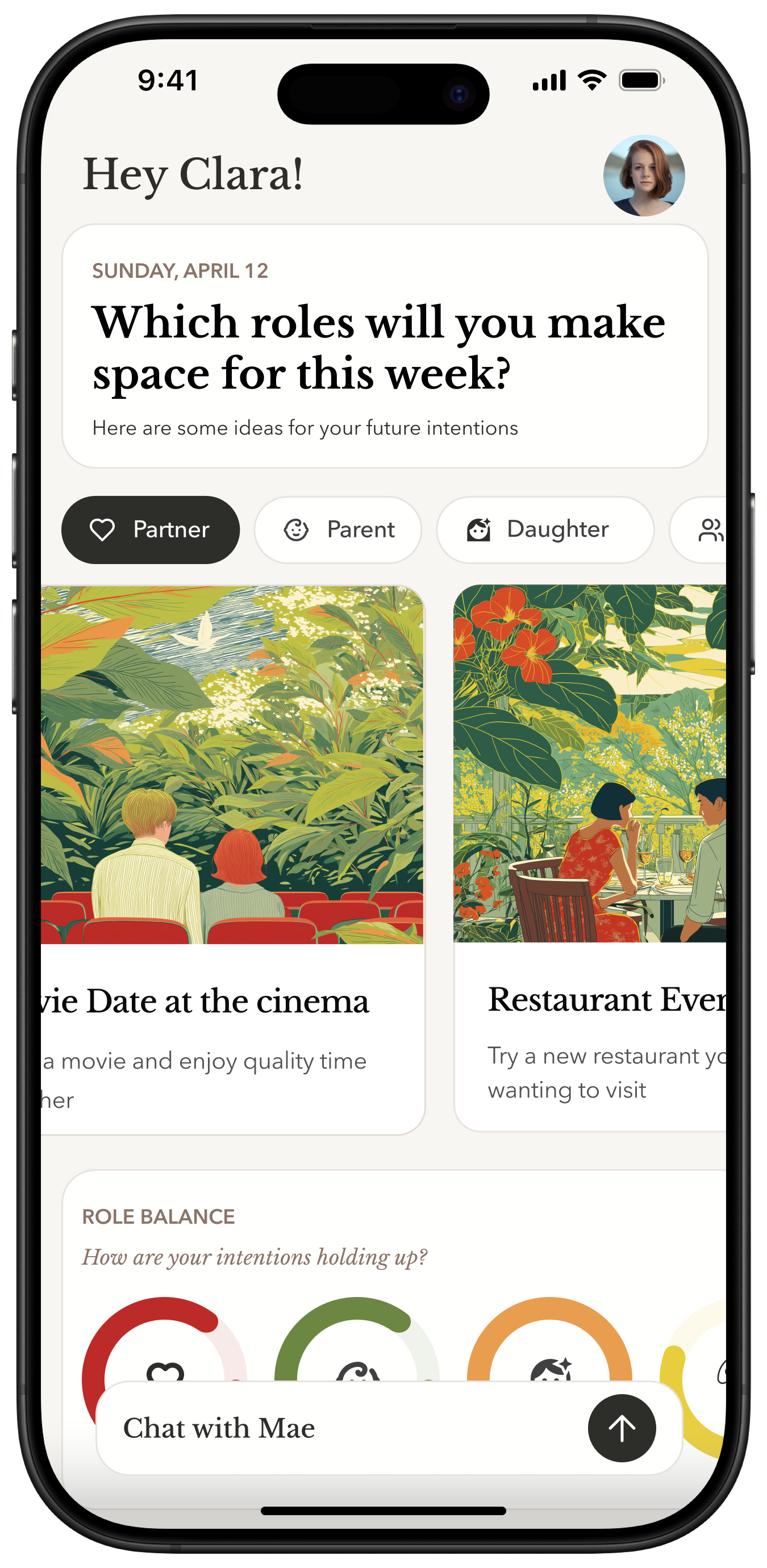 Hey Clara app mockup