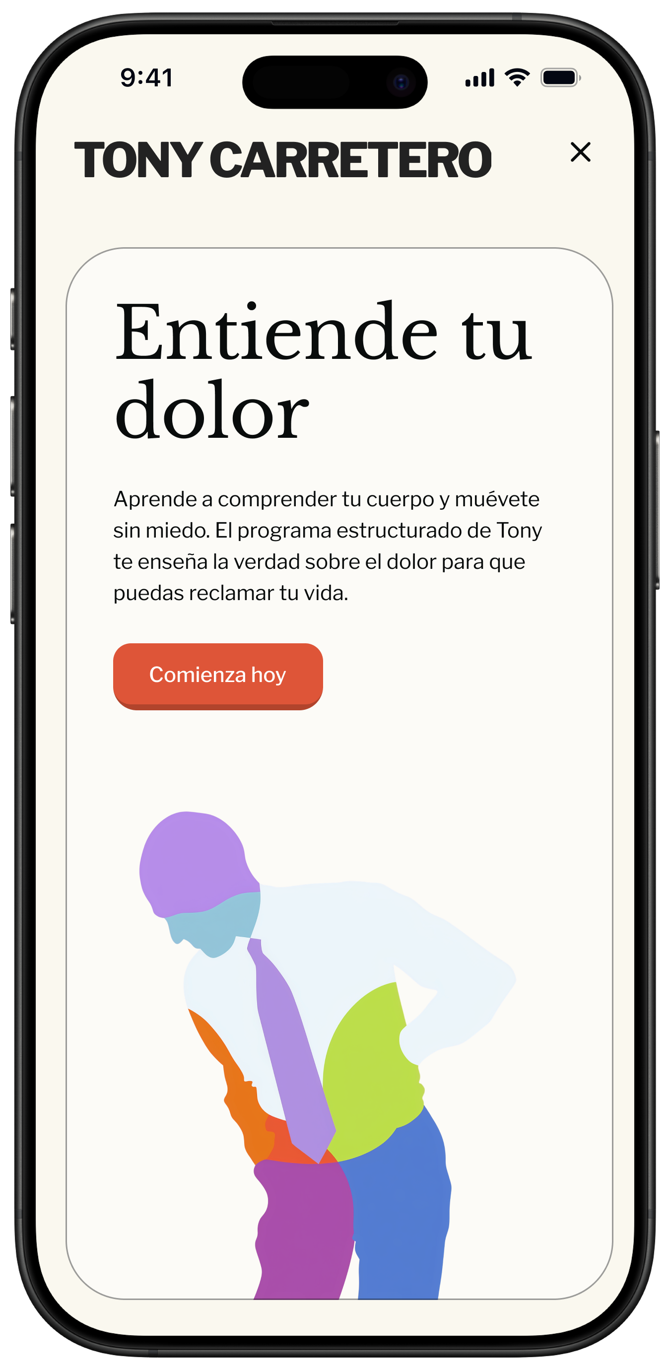 Tony Carretero app mockup