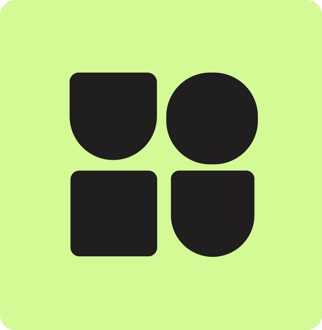 Metodo Tony modular brand mark using black geometric forms on a sharp green background.